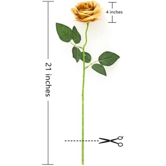 12 PCS Artificial Flowers Gold Roses Fake Silk Flower Long Stem Artificial Roses - Picture 3 of 6